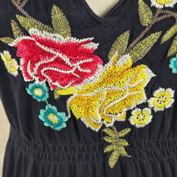 Johnny Was Size Medium Black Double Vneck Floral Embroidered Dress Sleeveless - Picture 5 of 16